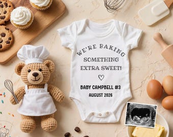 Third Baby Baking Pregnancy Announcement Digital, Number 3 Extra Sweet Baker Baby Reveal, Cute Social Media Editable Template, Bun In Oven