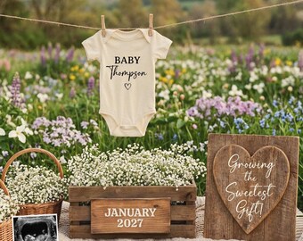 Mother’s Day Pregnancy Announcement, May Baby Reveal, Spring Wildflowers Editable Template (Digital)