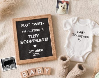 Funny Dog Pregnancy Announcement, Plot Twist New Baby Reveal, Boho Pet Editable Template (Digital)