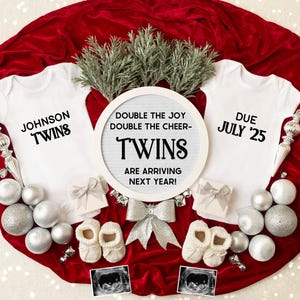 Zwillinge Weihnachten Schwangerschaft Ankündigung Digital, Erwartet Urlaub Twin Baby Reveal, bearbeitbare Vorlage, Multiples, Weihnachten, Instagram, Facebook