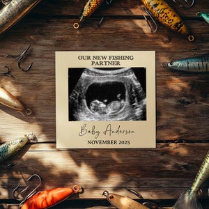Fishing Simple Minimalist Digital Pregnancy Announcement, Baby Reveal Editable Template, Expecting New Fishing Buddy, Father&#39;s Day, Modern