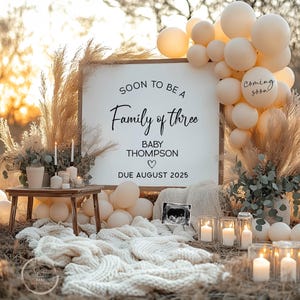 Boho Pregnancy Announcement Digital, Neutral Baby Reveal, Social Media Facebook Instagram, Editable Template, Soon To Be A Family Of Three