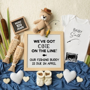 Fishing Buddy Pregnancy Announcement Digital, Fishing Baby Template For Social Media, Editable Gender Neutral Baby Reveal, We Are Expecting