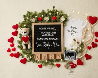 Valentines Day Pregnancy Announcement Digital, Baby Reveal, Editable Template, Social Media, February, Gender Neutral, Expecting First Baby