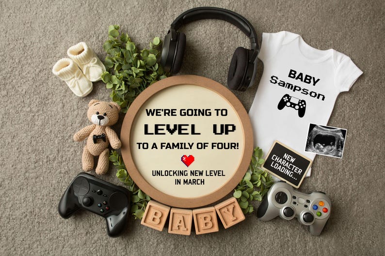 Second Baby Video Game Pregnancy Announcement Digital, Gamer Baby 2 ...