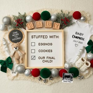 Faire-part de grossesse numérique pour le dernier Noël, annonce bébé pour les fêtes de fin d'année, modèle modifiable, liste grand final drôle de médias sociaux