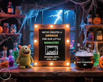 Second Baby Halloween Pregnancy Announcement, Monster Number 2 Digital Editable Template, Ultrasound Reveal, Sibling Sidekick, Lab, Potions