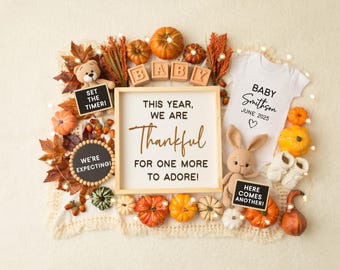 Thanksgiving Herbst Schwangerschaft Ankündigung Digital, Cute Baby Reveal Bearbeitbare Vorlage, Instagram Facebook Sofortiger Download Dankbar Erwartet