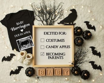 Halloween Pregnancy Announcement Digital, October Baby Reveal, Editable Template, Fall, Autumn, Expecting, Spooky Social Media Reveal Idea