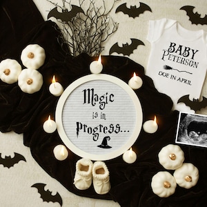 Halloween Pregnancy Announcement Digital, October Baby Reveal, Social Media Editable Template, Magical, Spooky, Neutral Instant Download