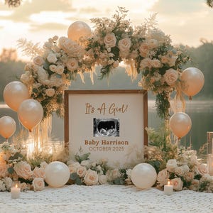 Girl Boho Gender Reveal Pregnancy Announcement Digital, It’s A Girl Baby Editable Template, Instagram Instant Download, Custom, Floral Roses