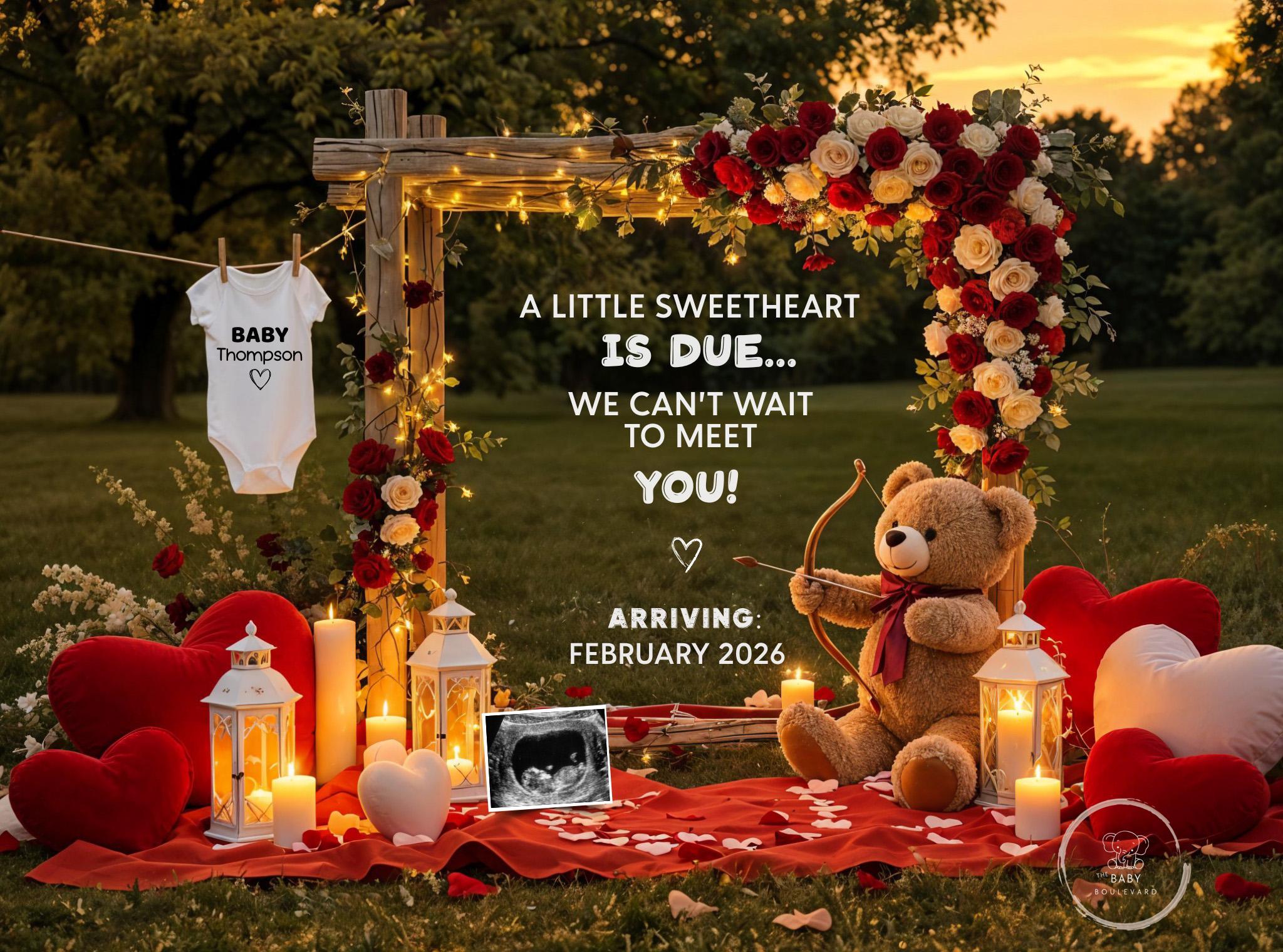 Valentines Day Pregnancy Announcement Digital, February Baby Reveal, Editable Template, Social Media, Gender Neutral, Little Sweetheart Due