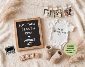 Funny Dog Pregnancy Announcement Digital, Plot Twist It's Not A Dog, Custom Family Baby Reveal Editable Template, Multiple 2, 3, 4, 5 Dogs