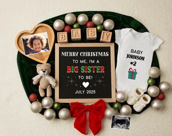 Christmas Big Sister Pregnancy Announcement Template, Digital Second Baby Reveal, Editable December Download Expecting Number 2 Sibling Xmas
