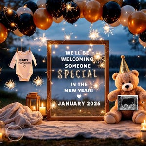 New Year 2026 Pregnancy Announcement Digital, Baby Reveal Instant Download Editable Template, Social Media, Expecting Parents, Sparklers NYE