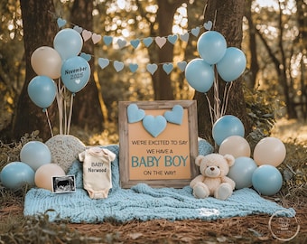 It's A Boy Pregnancy Announcement, Digital Baby Boy Blue Gender Reveal, Little Brother Social Media Editable Template Customizable Instagram