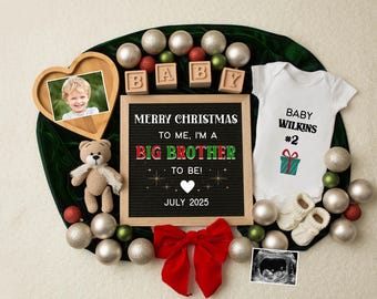 Christmas Big Brother Pregnancy Announcement Template, Digital Second Baby Reveal, Editable December Download, Expecting Number 2 Sibling