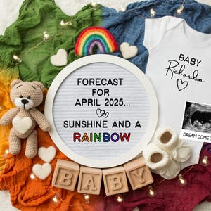 Zwangerschapsaankondiging regenboogbaby digitaal, IVF Baby Reveal, Miracle Baby, bewerkbare sjabloon, sociale media, Instagram, Facebook, in verwachting