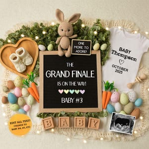 Grand Finale Easter Pregnancy Announcement, Digital Baby Reveal Third Fourth Fifth, Neutral Cute Last One Editable Template, Expecting Final