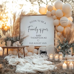 Second Baby Boho Pregnancy Announcement Digital, Number 2 Reveal, Neutral Expecting Editable Template, Family of Four, Social Media Download