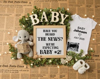 Second Baby Pregnancy Announcement Digital, Cute Baby Number 2 Editable Template Neutral News Social Media Reveal Expecting Instant Download