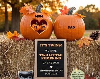 Twins Fall Pregnancy Announcement, Thanksgiving Reveal, Editable Twin Baby Template, Two Little Pumpkins (Digital)