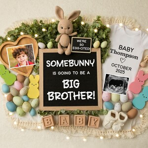 Easter Big Brother Pregnancy Announcement Digital, Some Bunny Promoted To Number 2, Second Baby Reveal Editable Template, Customizable, Eggs