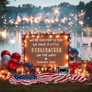 4th of July Pregnancy Announcement Digital, Firecracker Patriotic USA Baby Reveal, Independence Day Editable Template, Instant Download
