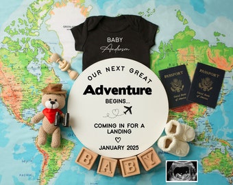 Travel Adventure Digital Pregnancy Announcement, Travel Theme Baby Reveal Template for Social Media, Passport Pregnancy Reveal, Editable