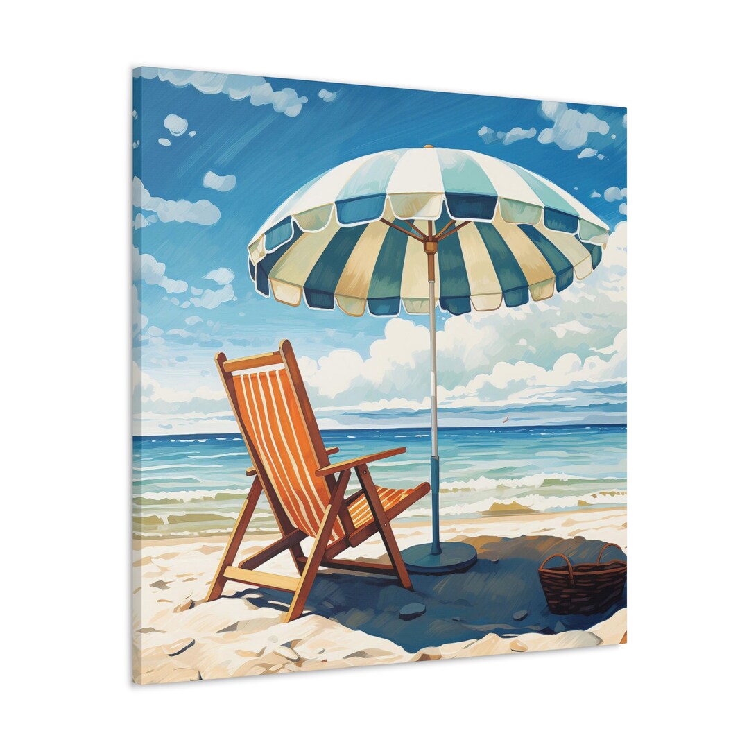 Sunny Beach Retreat, Coastal Canvas Print, Relaxing Seaside Wall Art ...