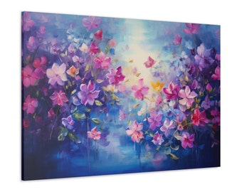 Whimsical Floral Landscape - Enchanting Nature Scene Canvas Print, Available in Multiple Sizes