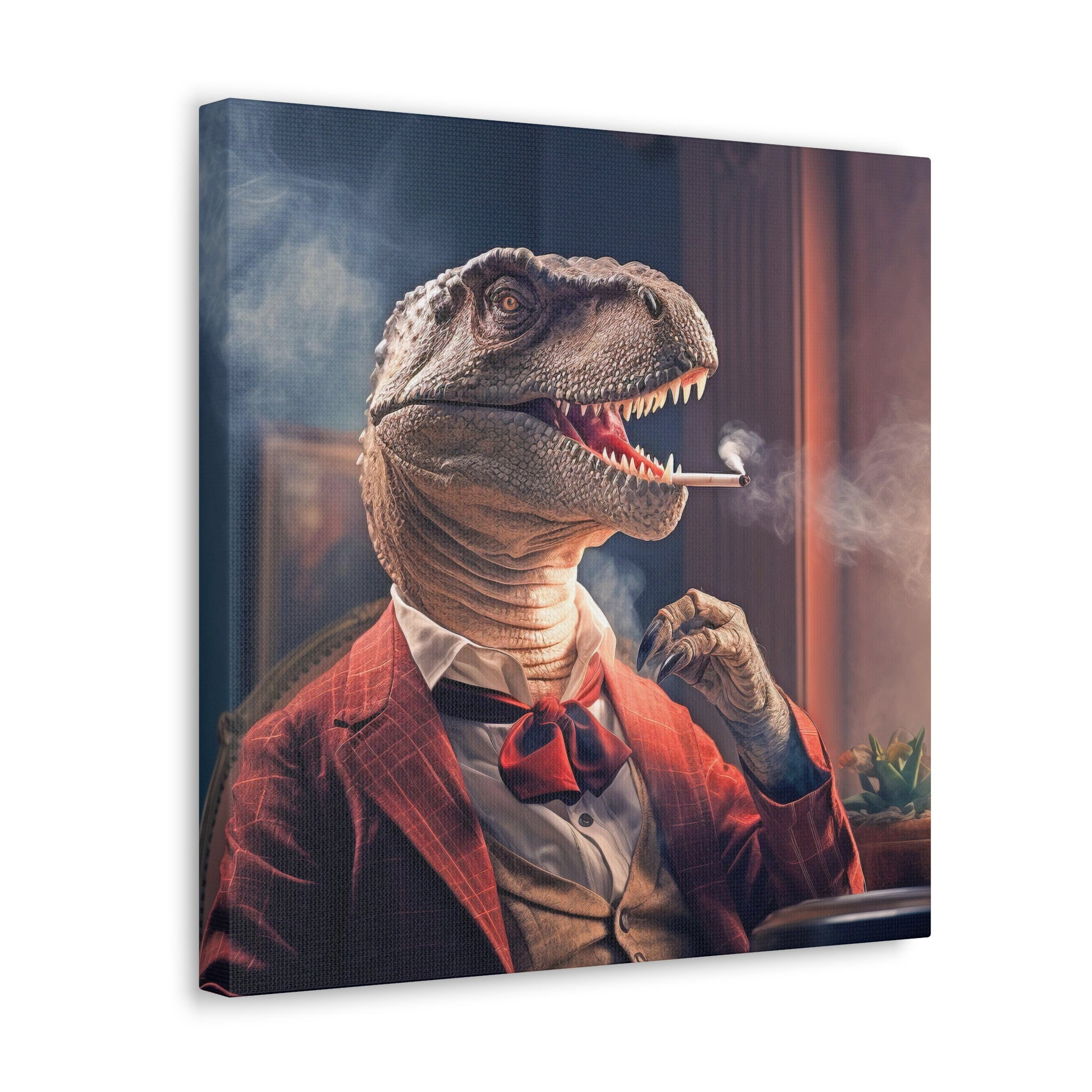 Smoking T-rex, Eccentric Dinosaur Canvas Art, Unconventional Home Decor,  Wall Art
