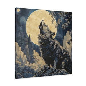 Moonlit Serenade, Howling Wolf Canvas Print, Mystical Nature Wall Art, Home Decor