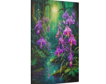 Orchids in Bloom Watercolor, Botanical Canvas Print, Exquisite Floral Wall Art