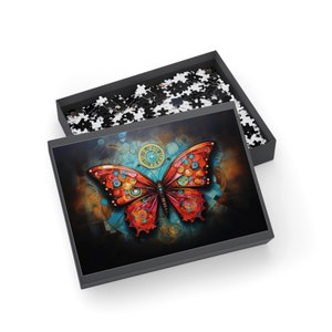 Timeless Flight - Colorful Clockwork Butterfly Jigsaw Puzzle, Available in Multiple Sizes