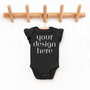 Black Rabbit Skins 4439 - Infant Flutter Sleeve Baby Rib Bodysuit | Baby Onesie Mockup | Minimal Mockup | Kids Boho Mockup