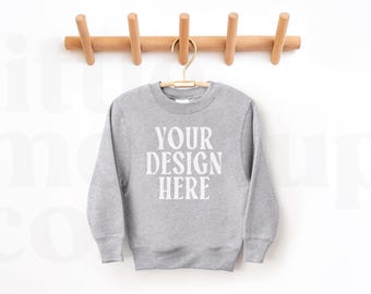 Maqueta de sudadera juvenil Gildan 180B gris deportiva / sudadera infantil (parte delantera y trasera)