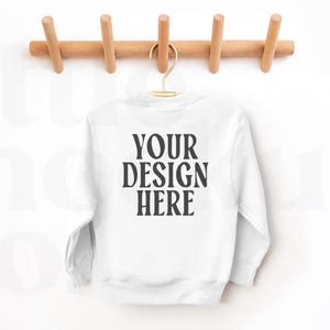 White Gildan 180B Youth Sweatshirt | Kids Sweatshirt Mockup | Front & Back image 2