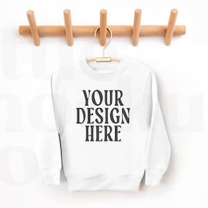 White Gildan 180B Youth Sweatshirt | Kids Sweatshirt Mockup | Front & Back image 1