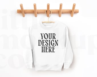 Maqueta de sudadera juvenil Gildan 180B blanca / sudadera para niños (parte delantera y trasera)