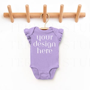 Lavender Rabbit Skins 4439 - Infant Flutter Sleeve Baby Rib Bodysuit | Baby Onesie Mockup | Minimal Mockup | Kids Boho Mockup