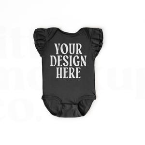 Black Rabbit Skins 4439 - Infant Flutter Sleeve Baby Rib Bodysuit | Baby Onesie Mockup | Minimal Mockup | Kids Boho Mockup