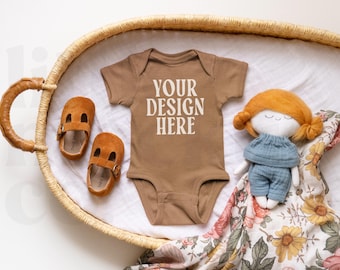 Coyote Brown Rabbit Skins Onesie 4424 Mockup | Rabbit Skins Baby Mockup |  Bodysuit | Bodysuit Mockup | Baby Mockup | Boho Mockup
