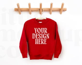 Maqueta de sudadera juvenil Gildan 180B roja / Sudadera infantil (parte delantera y trasera)