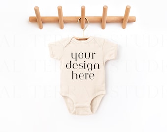 Natural Rabbit Skins Onesie 4400 Mockup | Rabbit Skins Baby Mockup |  Bodysuit | Bodysuit Mockup | Baby Mockup | Boho Mockup