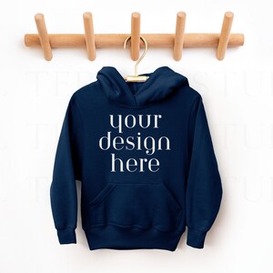 Sudadera con capucha para niños Gildan de color azul marino / Maqueta con capucha para niños / Maqueta con capucha para jóvenes / Sudadera con capucha para niños Gildan / Maqueta para niños imagen 1