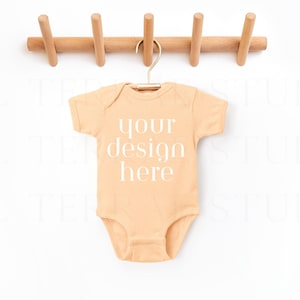Peachy Rabbit Skins Onesie 4400 Mockup | Rabbit Skins Baby Mockup |  Bodysuit | Bodysuit Mockup | Baby Mockup