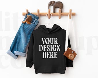 Black Rabbit Skins 3326 Hoodie Mockup | Toddler Pullover Fleece Hoodie | Toddler Hoodie Mockup | Rabbit Skins 3326 | Kids Mockups