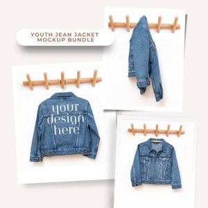 Youth Jean Jacket Mockup | Kids Blue Jean Jacket Mockup | Denim Jacket Mockup | Jean Jacket Mockup Bundle | Sleeve Mockup
