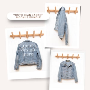 Youth Light Wash Jean Jacket Mockup | Kids Blue Jean Jacket Mockup | Denim Jacket Mockup | Jean Jacket Mockup Bundle | Side Mockup